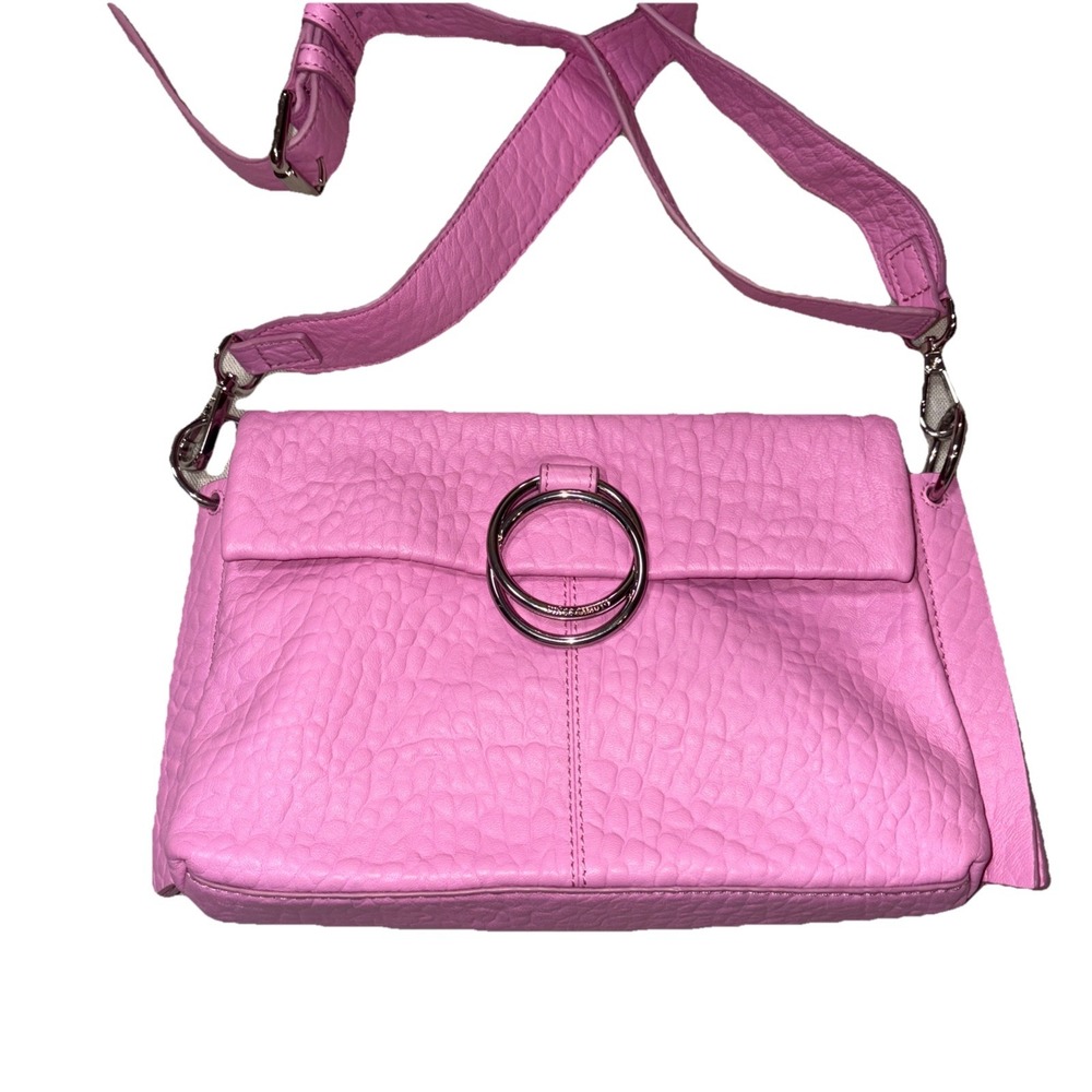 Vince Camuto Leather Livy Shoulder‎ Bag Arresting Pink Colorful Barbie Silver